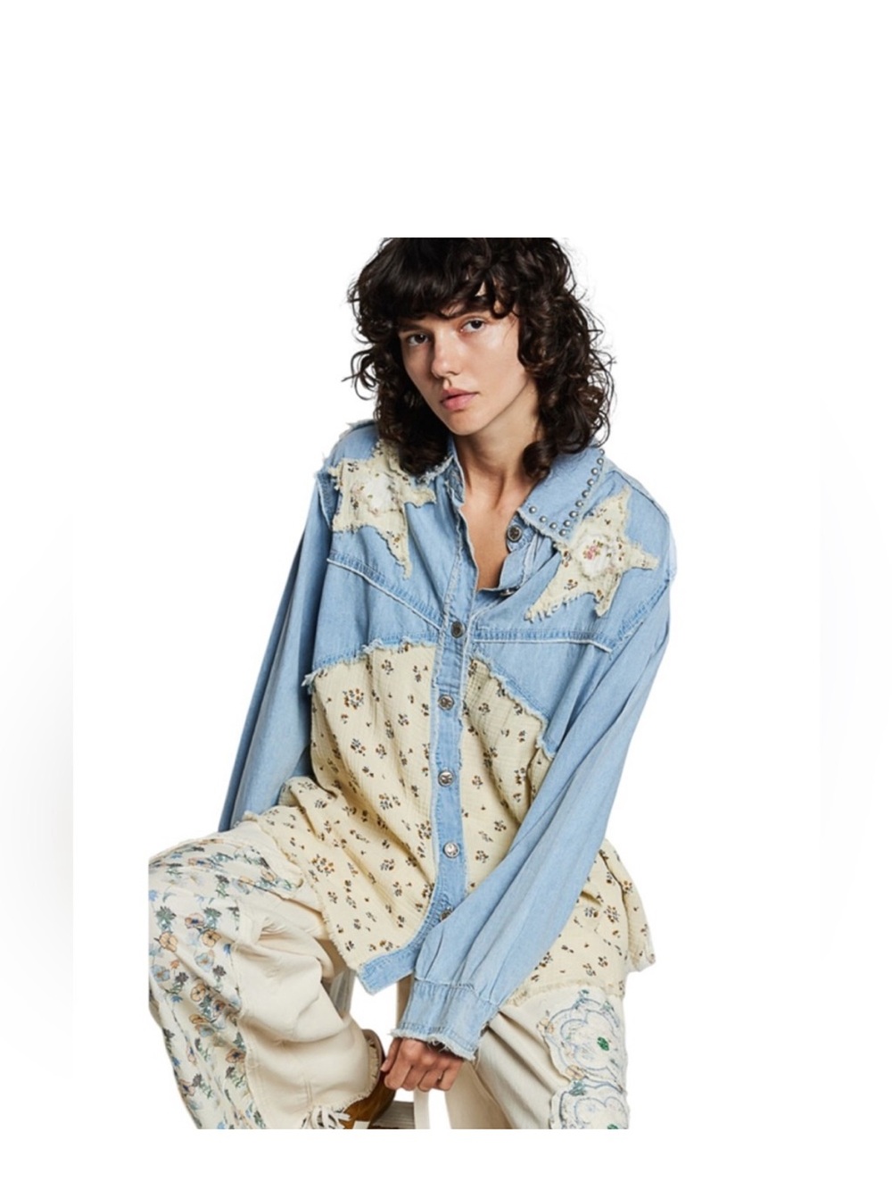 POL Star Denim Patchwork Shacket